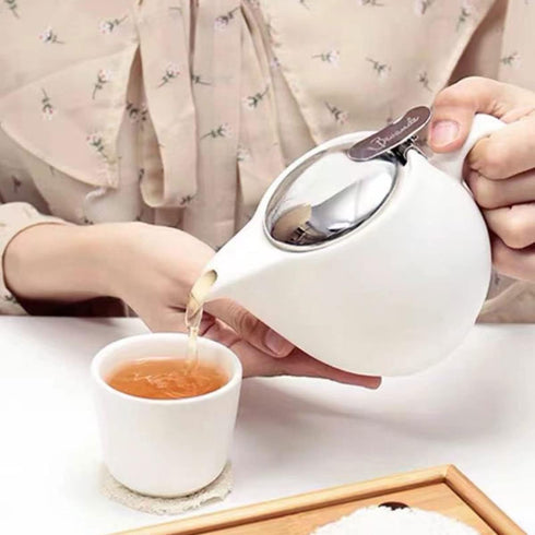 Small Ceramic Teapot, 350ml/12.0oz with Stainless Steel Infuser for Loose Tea and Blooming Tea