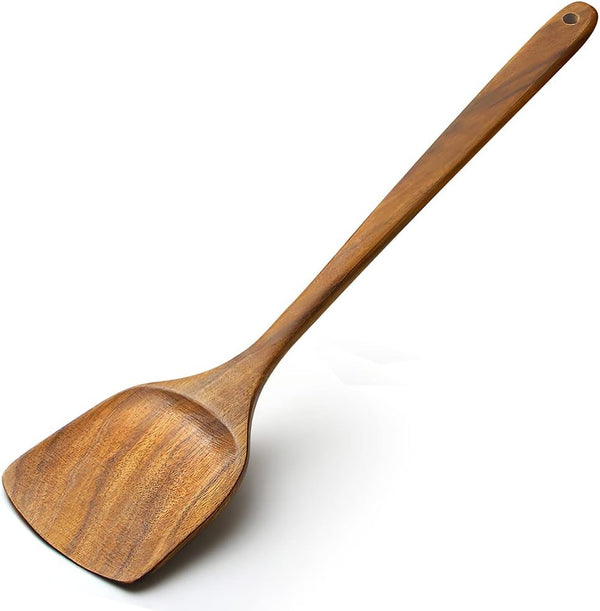 Wooden Spatula, 15.3 Inch Flat Wood Wok Spatula, Handmade Kitchen Utensils for Nonstick Cookware