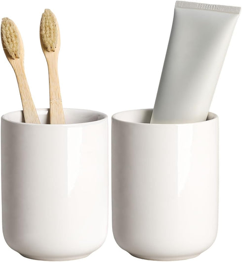 Gaolinci 2 Pcs Simple Solid Color Ceramic Mouthwash Cups, Bathroom Brushing Cup, 8