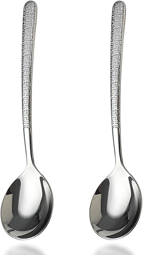 Premium 18/10 Stainless Steel Large Round Soup Spoons, 8.2" Long, Dishwasher Safe, 2 Pack