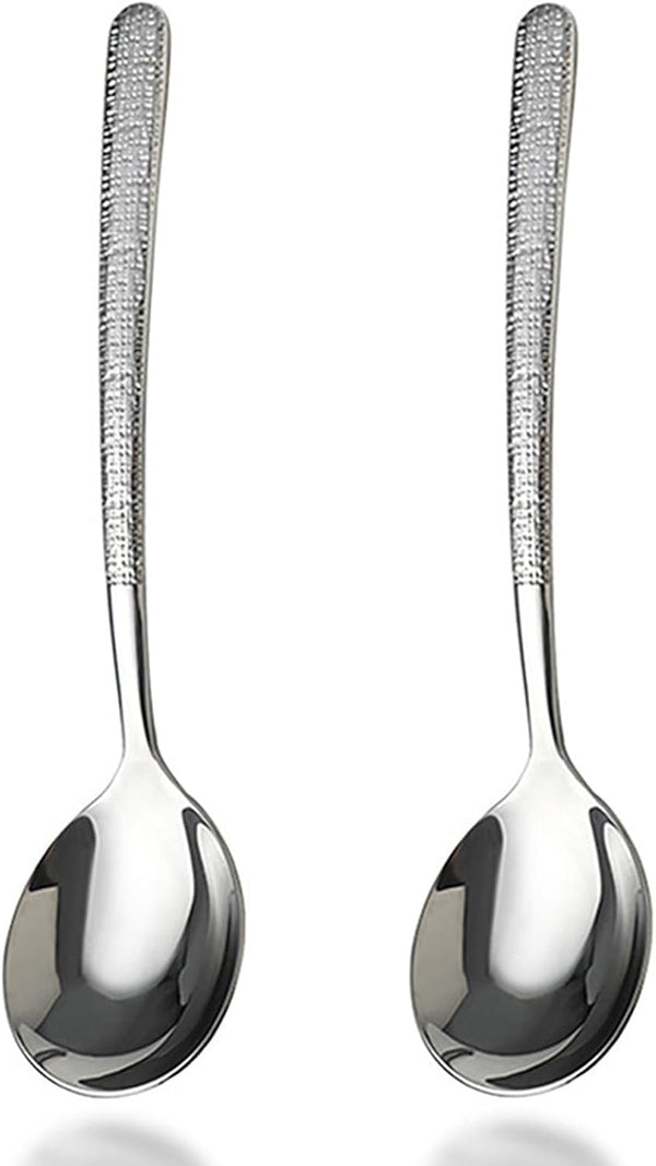 Premium 18/10 Stainless Steel Large Round Soup Spoons, 8.2" Long, Dishwasher Safe, 2 Pack
