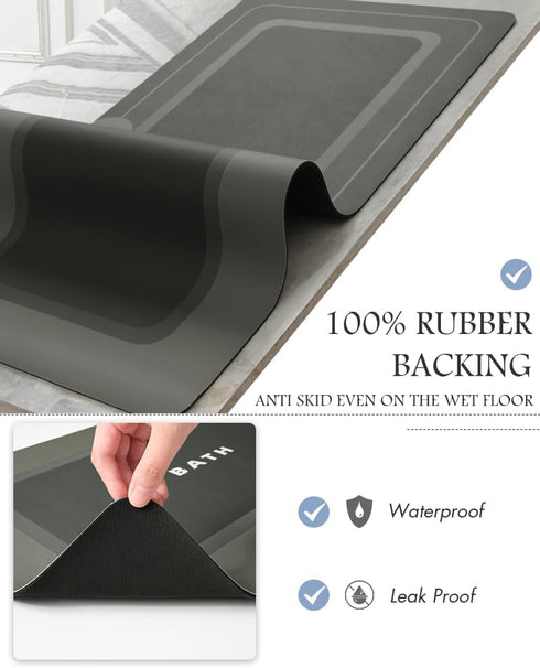 MontVoo Dark Grey Bath Mat 17"x27", Non-Slip Super Absorbent Quick Dry Bathroom Rug for Floor and Bathtub