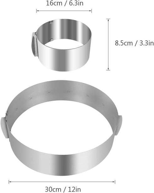 Adjustable Cake Ring 6 to 12 Inch, Stainless Steel Round Mousse Mould Ring Bakeware Tools for Cake Decorating