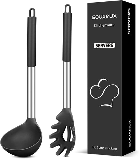 Silicone Pasta Fork and Soup Ladle Set, Non-Stick BPA Free Heat-Resistant Kitchen Utensils for Cooking