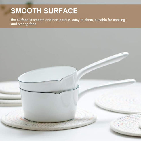1.2L Enamel Milk Pan, Non-Stick Butter Warmer, Easy to Clean Cooking Pot for Home Kitchen (White)