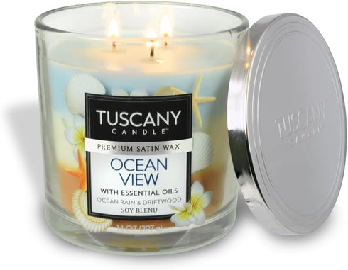 Tuscany Candle Ocean View Scented Candle, Driftwood & Rain, 14 oz