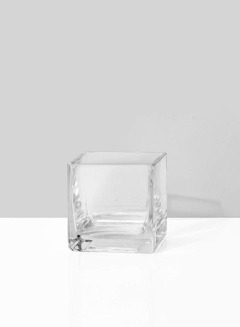 Serene Spaces Living Classic Clear Glass Cube Vase, 3" Cube for Floral Centerpiece or Candle Holder
