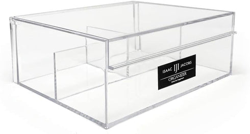 Isaac Jacobs Multi-Sectional Tray Organizer with Lid (6.7" L x 8.6" W x 3.4" H), 3-Compartment Storage for Makeup,