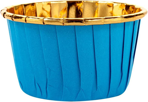 Restaurantware Panificio 3.5 Ounce Baking Cups, 50 Greaseproof Foil Cups, Oven-Ready Blue Muffin Liners