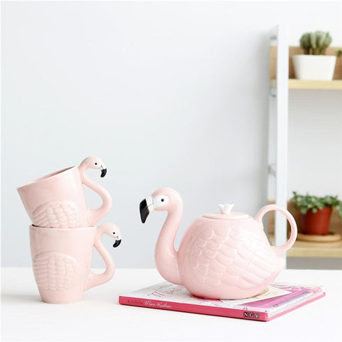 WUYIAZHI Set 15 34 (Set 3) JointVictory Flamingo Coffee Mugs and Teapot Ounce Ceramic Flamingo Cups Ounce Porcelain