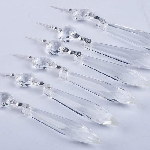 20Pcs (63mm, HDCRYSTALGIFTS Chandelier Icicle Crystal Prisms with Bead Crystals Lighting Lamp Replacement Parts Clear)