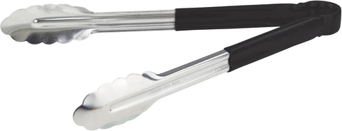 Winco 12" Stainless Steel Serving Tongs with Plastic Handle, Black