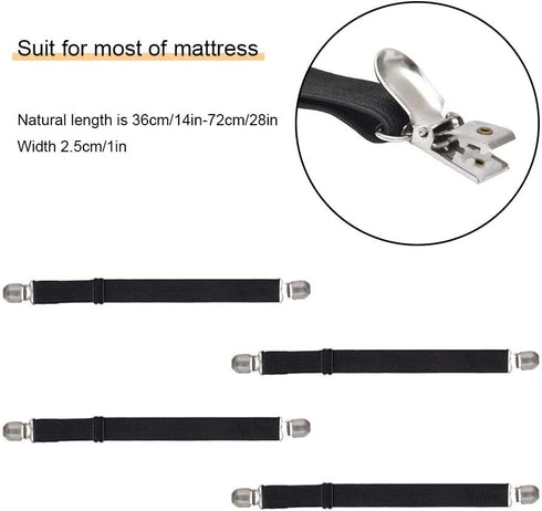 4Pcs Adjustable Bed Sheet Straps Clips, Elastic Mattress Sheet Fasteners Holder for Sofa, Couch, Table Cloth