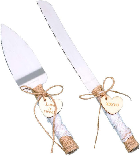 Rustic Love Sign Wedding Cake Knife and Server Set - Rustic Wedding Cake Knife for Parties and Anniversaries