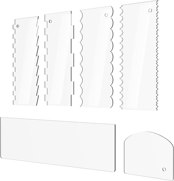 Cake Scraper 6 Pieces Clear Acrylic Icing Smoother Decorating Comb Set, Kitchen Baking Tool for Cakes