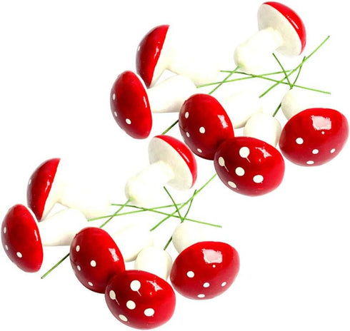 BESTOYARD 12PCS Mini Foam Mushroom Figurines for Garden Ornament, Bonsai Micro Landscape Decor, Red