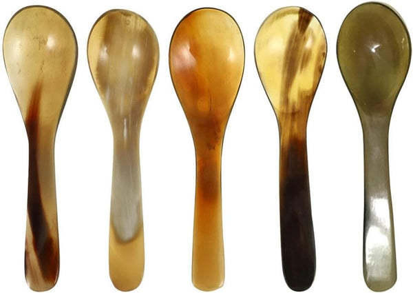 Uonlytech 5Pcs Buffalo Horn Caviar Spoons - Small Dessert & Coffee Spoons for Kitchen Flatware