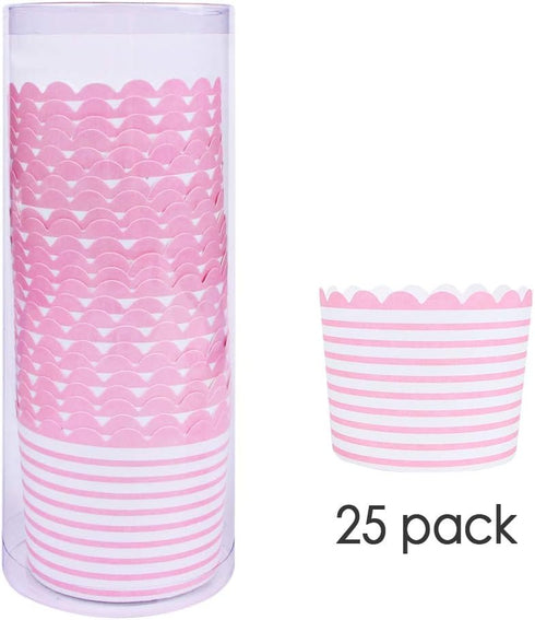 Webake Full Size Paper Baking Cups, 6oz Pink Cupcake Liners for Cupcake Bath Bomb, Set of 25 (Pink Stripe).