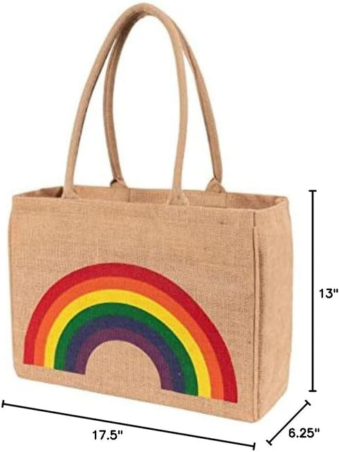 KAF Home Jute Market Tote Bag with Handles, Triple Stripe
