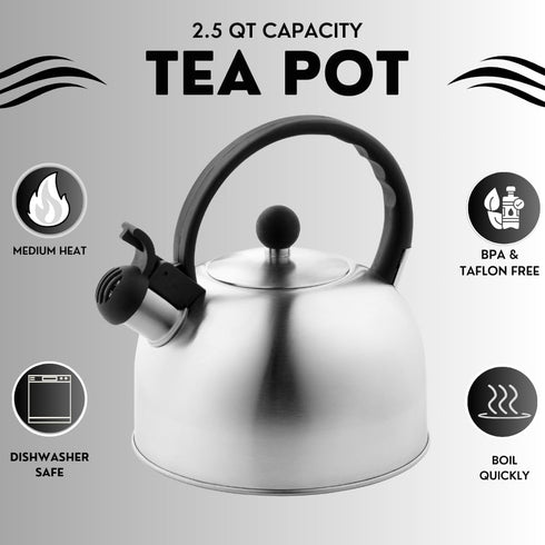 2.5 Liter Whistling Tea Kettle, Modern Stainless Steel Whistling Tea Pot for Stovetop with Cool Grip Handle