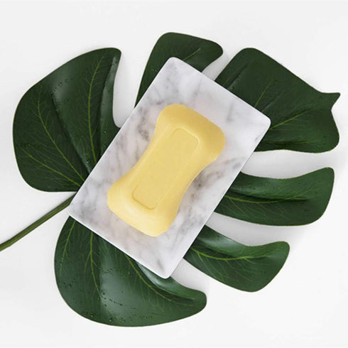 Natural Smooth Real Marble Soap Dish, Facial Sponge Holder with Draining Hole, White Carrara