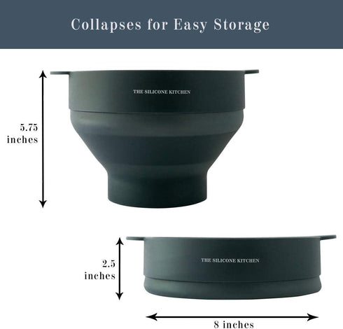 The Silicone Kitchen Collapsible Microwave Popcorn Maker Bowl, Non-Toxic, Dishwasher Safe, Dark Blue.