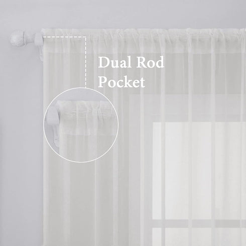 MIULEE 2 Panels Elegant Solid Color Sheer Window Curtains, 54X72 Inches, Ivory Voile Drapes for Living Room