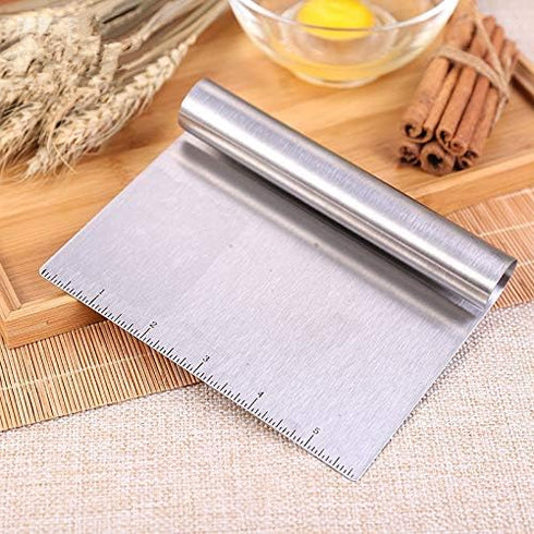 2 Pcs Stainless Steel Food Scraper and Chopper, Large Griddle Spatula Kitchen Tool Gadget, Bench Scraper with Measuring