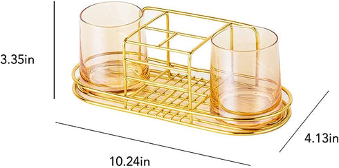 Toothbrush Holder with Cup Holder, Electric Toothbrush Toothpaste Holder, Stainless Steel Bathroom Stand (Gold)