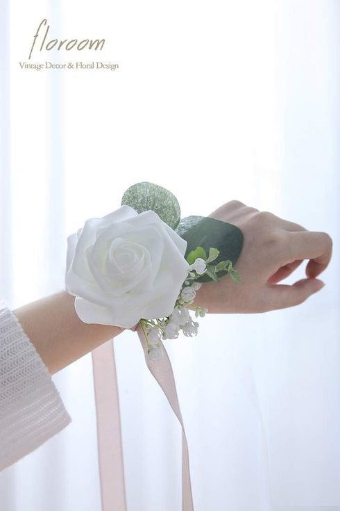 Floroom Artificial Flowers 25pcs Real Looking White Foam Fake Roses with Stems for DIY Wedding Bouquets