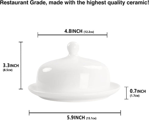 Butter Dish With Lid For Countertop, Porcelain Butter Holder with Lid, Butter Container Perfect for East and West Coast Butter, Durable & Sturdy Butter Keeper (6 Inch Round)