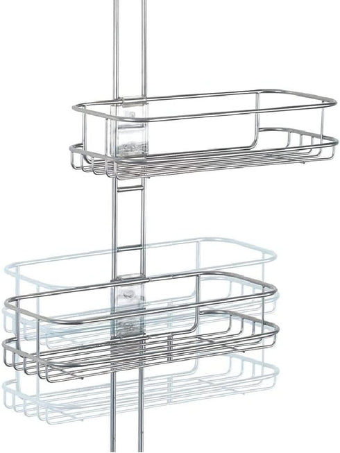 InterDesign Linea Adjustable Shower Caddy - Bathroom Storage Shelves for Shampoo, Soap, Silver