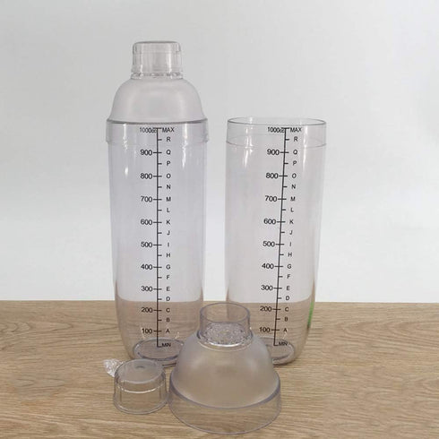 FEOOWV Plastic Cocktail Shaker, Transparent Drink Mixer Hand Shaker Cup with Scales, 33 oz / 1000cc