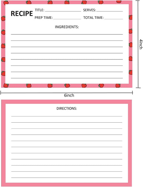 Recipe Cards 75 PCS 4x6inch Double Sided Thick Card Stock 5 Fruit Design Fit with Recipe Binder Recipe Box Gift for Bridal Shower Wedding Housewarming