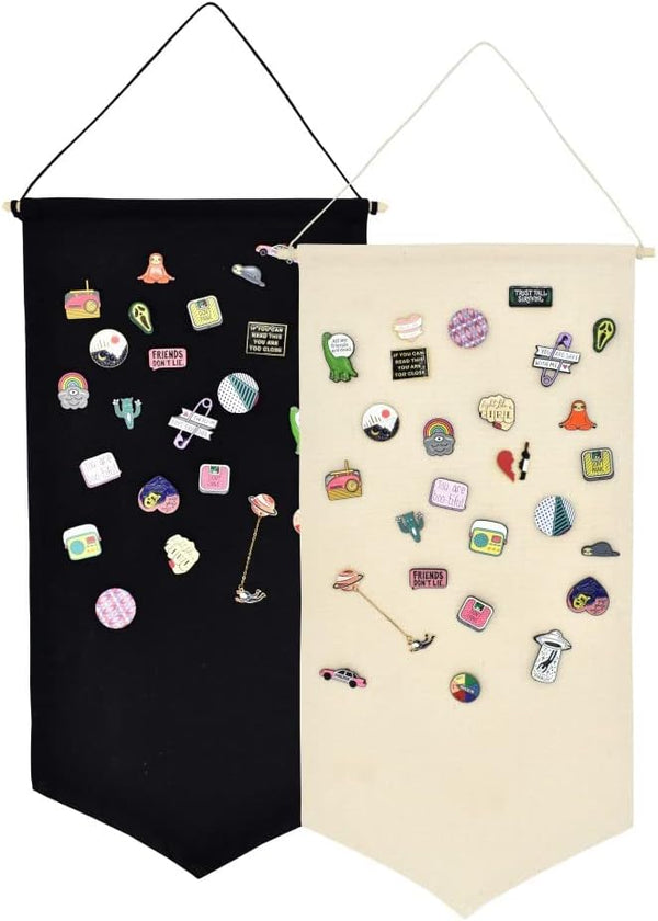 Wall Hanging Brooch Jewelry Storage Case, Canvas Display Stand for Enamel Pins, Earrings, Necklace Organizer