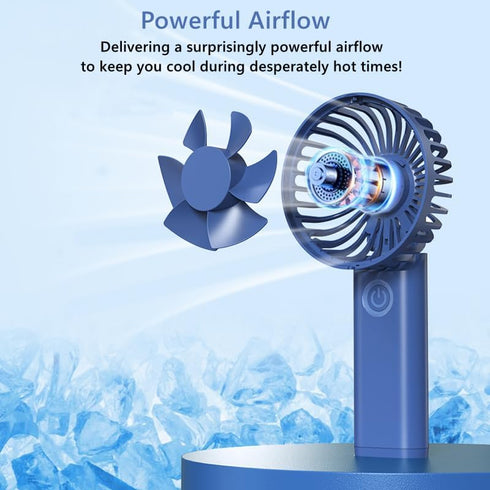 Mini Portable Fan, Powerful Handheld Fan Rechargeable with LED Display, Hand/Desk/Neck 3 In 1 Personal Fan with 6 Speed and 180° Foldable, Quiet for Travel Beach Lash Indoor Outdoor(Blue) by Fioyal