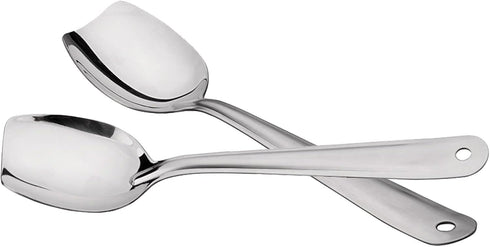 IMEEA Flat Edge Cooking Spoon - 18/8 Stainless Steel Serving Spoon, 10-Inch Mixing Spoon, Set of 2
