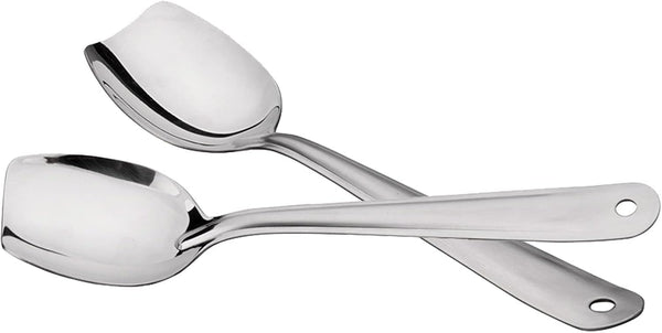 IMEEA Flat Edge Cooking Spoon - 18/8 Stainless Steel Serving Spoon, 10-Inch Mixing Spoon, Set of 2