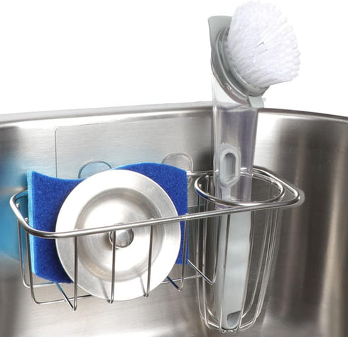 HULISEN 3-in-1 Sponge Holder for Kitchen Sink - Stainless Steel Caddy for Soap, Dish Brush Holder, No Drill, Rustproof,