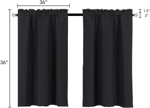 Easy Home 2 Panels Blackout Tier Curtain - Rod Pocket for Kitchen, Bathroom, Living Room, Light Blocking for Small
