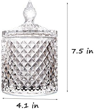 Home Basic Food Storage Organization Set - Crystal Diamond Faceted Jar with Lid, Suitable as Candy Dish (Transparent,