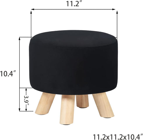 Asense Small Round Ottoman Foot Rest Stool Fabric Padded Seat Footstool Ottoman with Anti-Slip Wooden Legs
