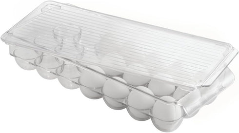 21 iDesign Clear Plastic Egg Holder for Fridge with Lid - Egg Storage Container Organizer Bin
