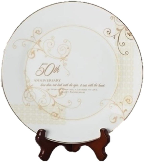 Roman 50th Wedding Anniversary Plate – 2-Piece Set with Decorative Plate and Stand for Golden Celebration Gift