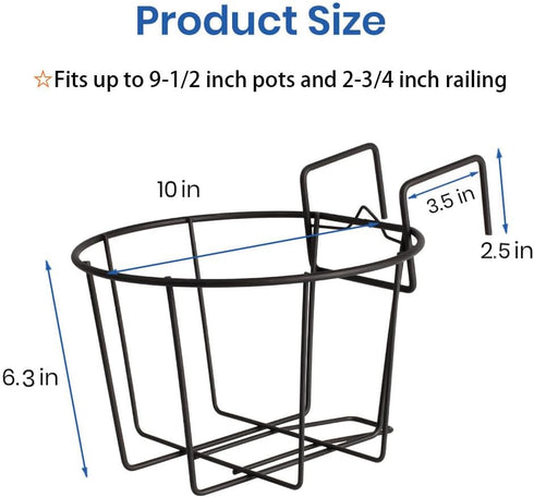 3Pack 10inch TreeLen Railing Planter Outdoor Balcony Hanging Baskets for Plants Fence Planters Metal Potted Stand