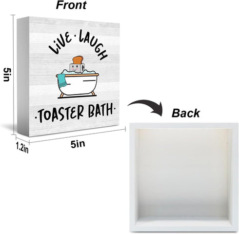 Live Laugh Toaster Bath Sign, Funny Bathroom Decor, Gift for Dark Humor Lover Wooden Sign 5 x 5 inch, Farmhouse Guest Half Bathroom Dark Humor Decoration