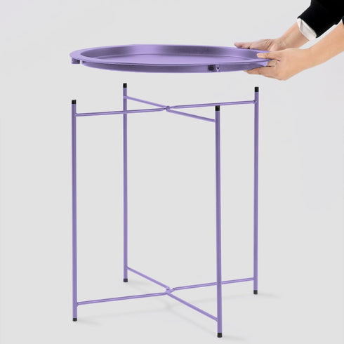 4 Garden you End Table Metal Side Table Purple Round Folding Tray Cyan Sofa Small Accent Fold-able Table, Round End