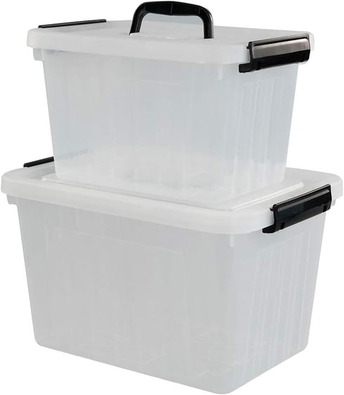 Obstnny 12 Quart & 6 Quart Plastic Latching Box, Clear Storage Bins with Handles and Lid