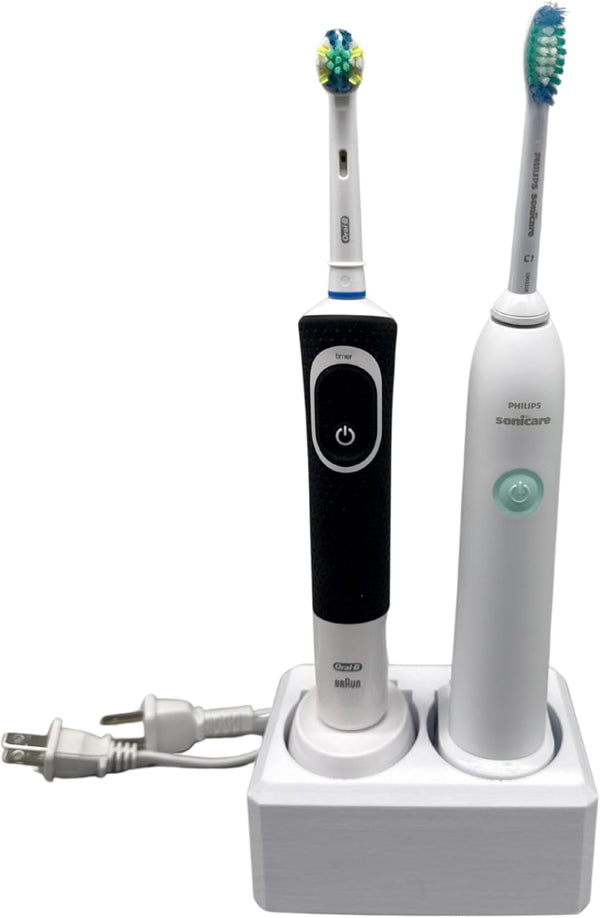 BrushHub 2 Slot Family Electric Toothbrush Charger Holder and Bathroom Organizer, for Select