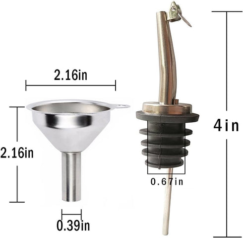 Stainless Steel Classic Olive Oil Spouts with Funnels, Tapered Bottle Pour Spouts for Liquor, Vinegar, Syrup (2pcs)